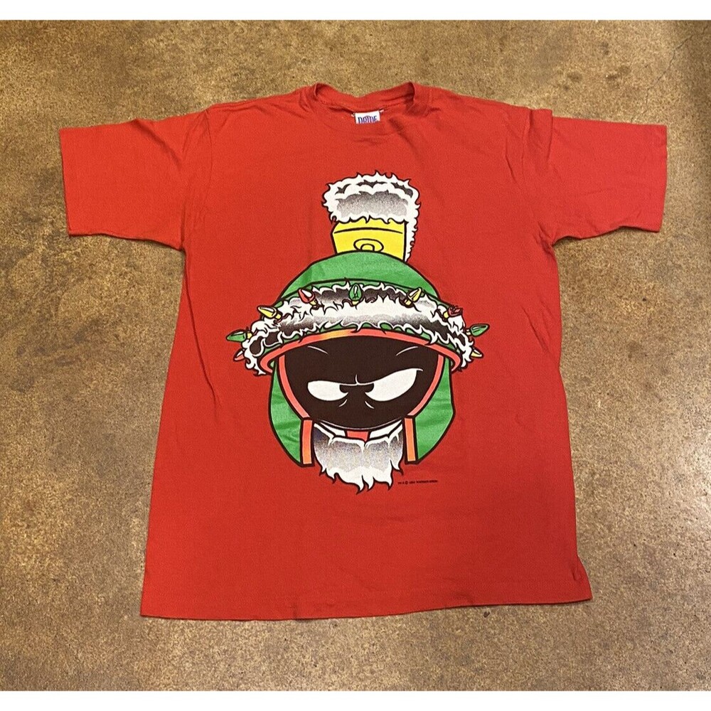 Vintage 1993 PRIDE USA Made Red Marvin The Martian Christmas Graphic Tee Shirt L